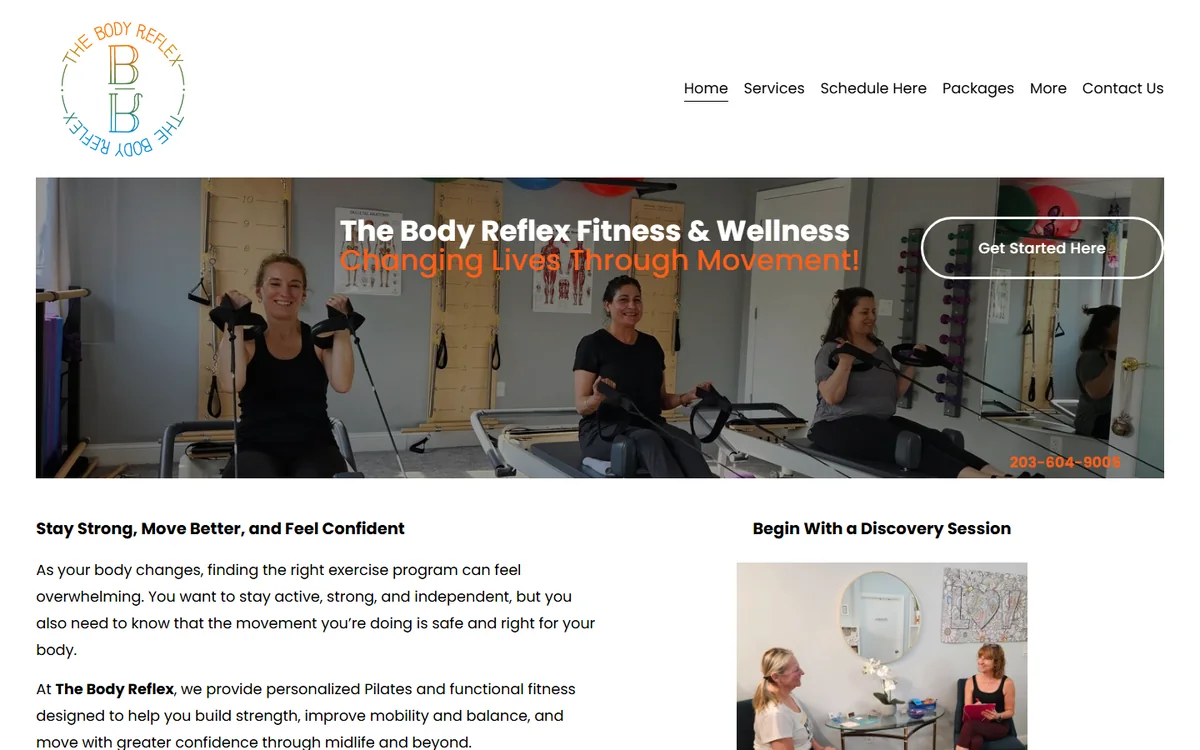 The studio's old Squarespace homepage: a small photo banner, long paragraphs of text and a second photo.